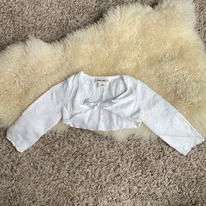EUC Cherokee white baby shrug ribbon tie 12 months